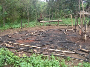 Remains of burned-out Karen village.
